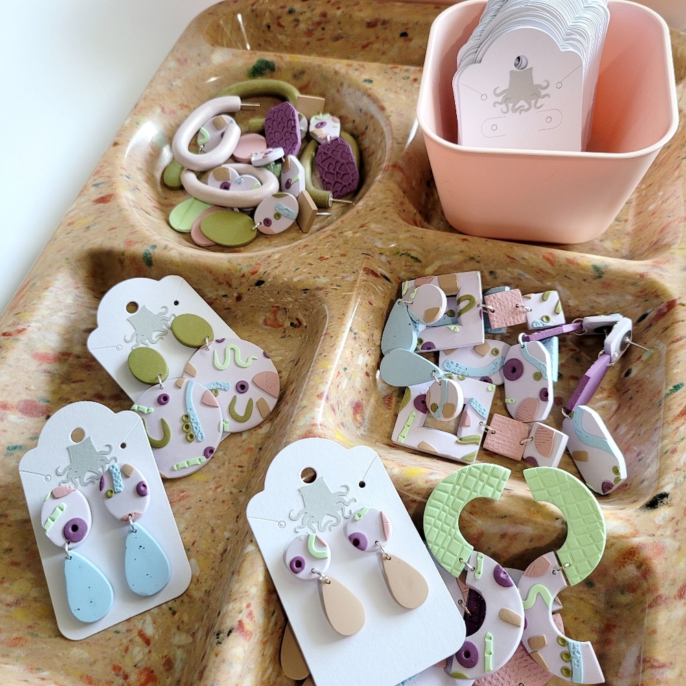 Handmade Polymer Earrings Pastel Retro Statement - Picture 5 of 6